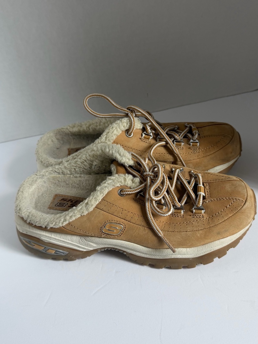 Skechers Men’s Tan Slip-On Loafers with Sherpa Collar